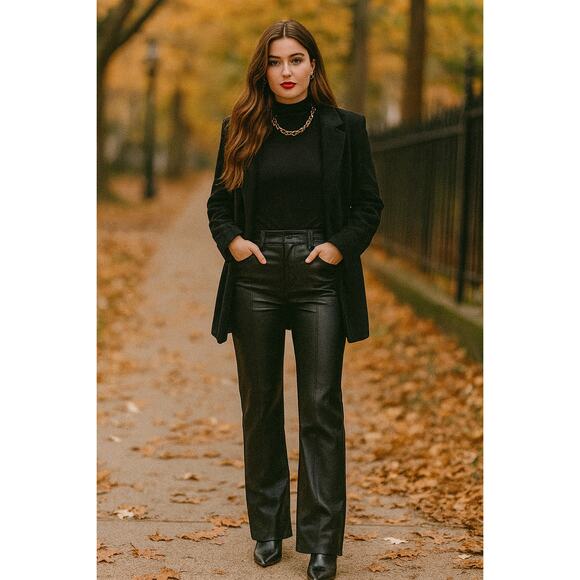 Know One Cares Black High Waist Faux Leather Pants Size 4 Edgy Punk Quiet Luxury - Picture 1 of 8